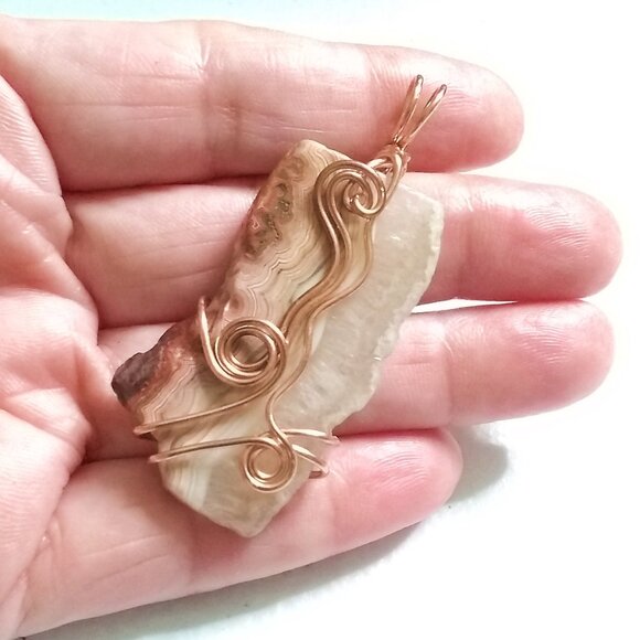 Natural Crazy Lace Agate Pendant - Neutral Color Palette: Copper Brown Tan Cream - Picture 1 of 7